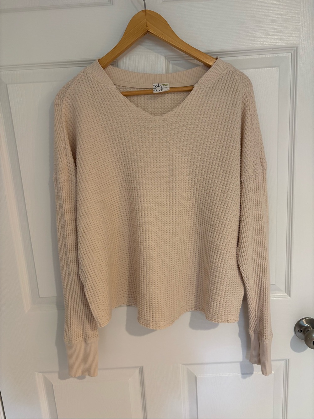 OFFLINE By Aerie Wow! Waffle Notch Neck Cream Long Sleeve T-Shirt - Picture 3 of 7